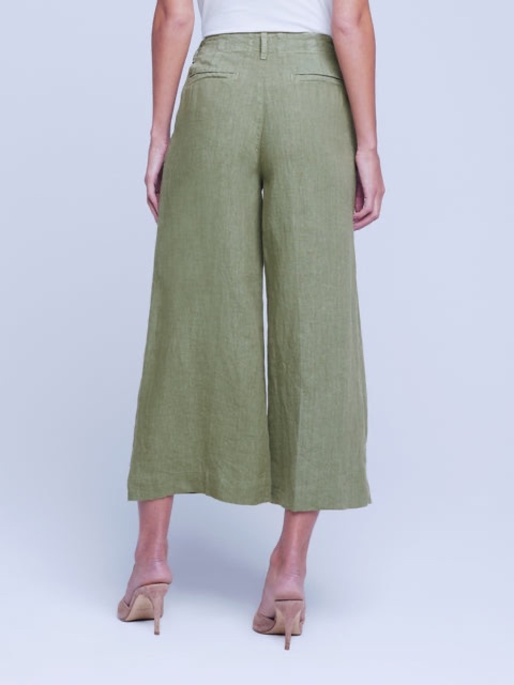 L'AGENCE Henderson Linen Hi Rise Crop Wide Leg Army - Picture 2 of 5